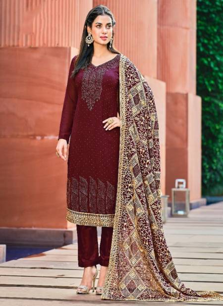 Maroon Colour Vouch Naari 4 Georgette Designer Fancy Festive Wear Salwar Suit Collection 932